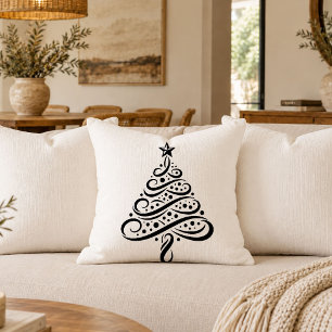 Sleek Black White Christmas Tree Accent Pillow Cov