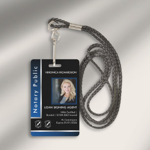 Sleek Blue Silver Notary QR Code Photo I.D. Logo  Badge
