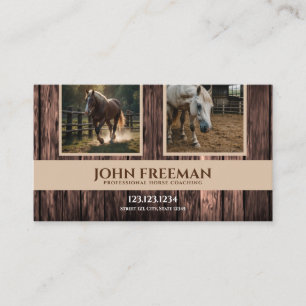 Sleek Brown Wood Horses Photos Equine Coaching Business Card