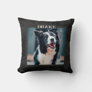Sleek Camo Deep Black Dark Charcoal Pet Photo  Throw Pillow