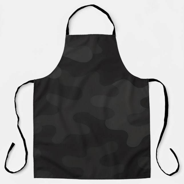 Sleek Camo Deep Black Dark Charcoal Tones Modern  Apron (Front)