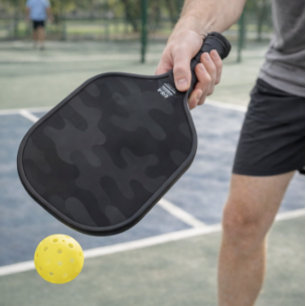 Sleek Camo Deep Black Dark Charcoal Tones Modern  Pickleball Paddle