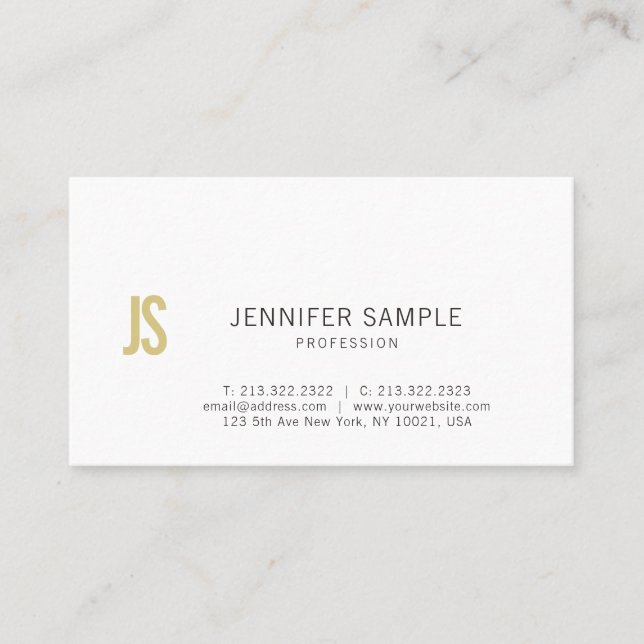 Sleek Chic Design Gold Monogram Plain Trendy Business Card (Front)