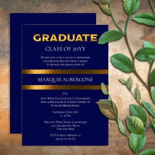 Sleek College   Univ Blue   Gold Graduation Party Invitation
