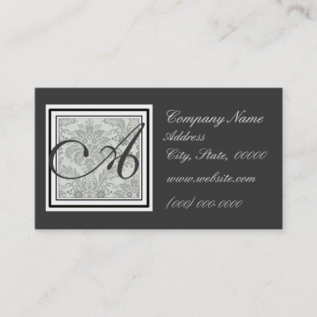 Sleek damask design monogram business card (Front)