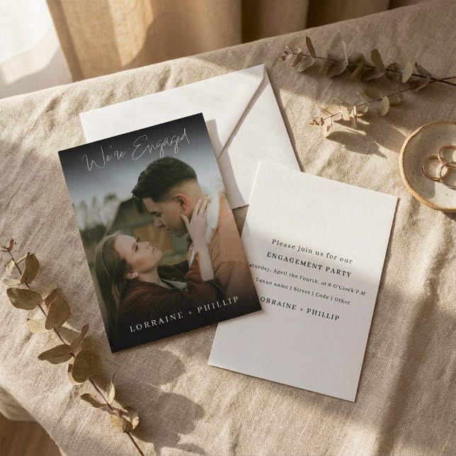Sleek Dark Gradient We’re Engaged Photo Invite (Sleek Dark Gradient We’re Engaged Photo Invite.)