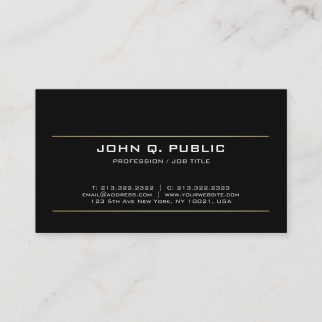 Sleek Design Gold Stripes Modern Black Elegant Business Card (Front)