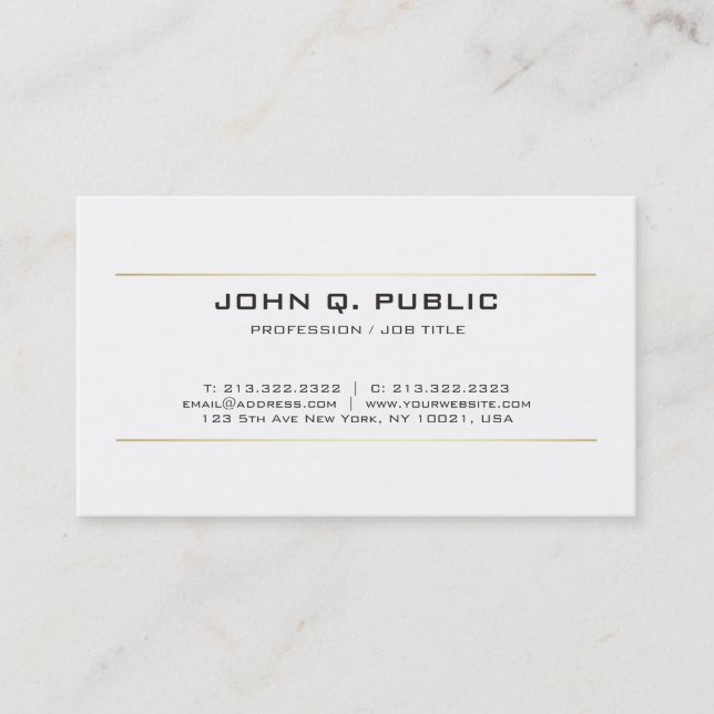 Sleek Design Gold Stripes Modern White Elegant Business Card (Front)