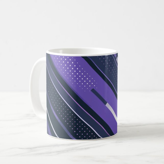 Sleek Diagonal Stripes with Purple and Dotted Coffee Mug (Front Left)