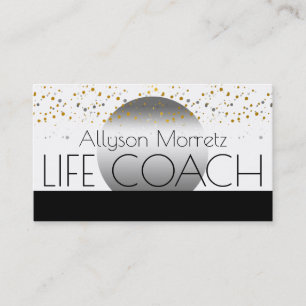 Sleek Elegant Modern Confetti   Moon Life Coach Business Card