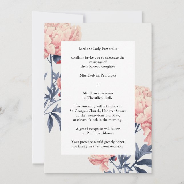 Sleek, floral wedding invitations (Front)