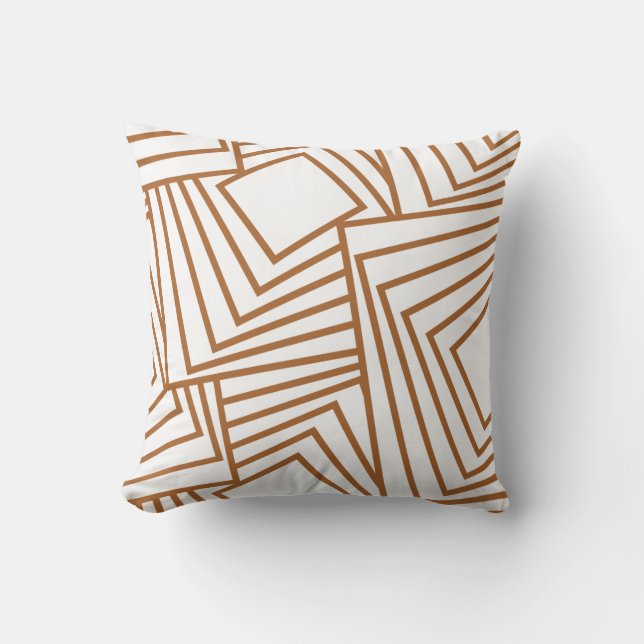 Sleek geometric pattern white with copper accent throw pillow (Front)