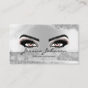 Sleek glam silver metallic Eyelashes extensions Business Card
