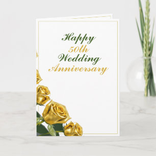 Sleek Gold Roses 50th Wedding Anniversary Card