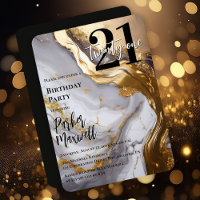 Sleek Gold | White Marble Modern 21 Birthday Party