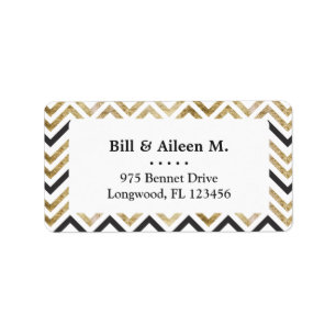 Sleek golden glitter black chevron pattern label
