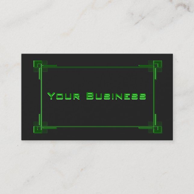 Sleek Green Metallic Retro Border Business Cards (Front)