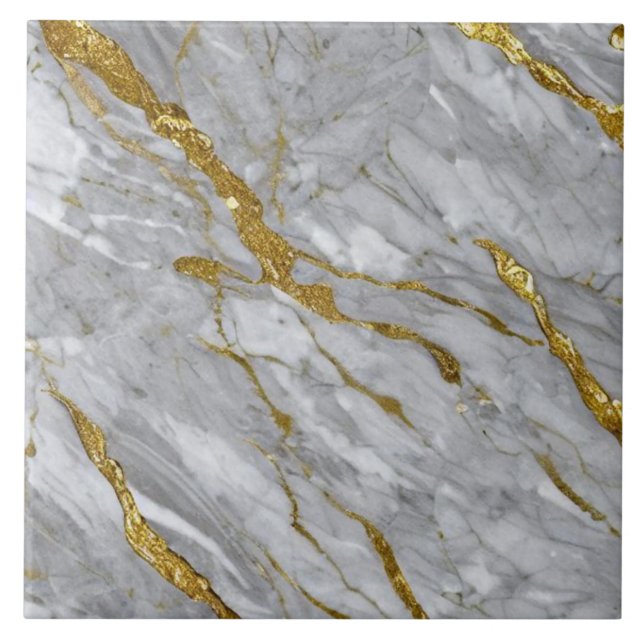 Sleek Grey and Gold Marble Ceramic Tile (Front)