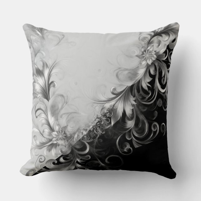 Sleek Grey Black with Silver Details Throw Pillow (Front)