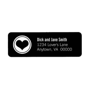 Sleek Heart Return Address Labels, Black and White