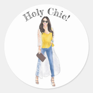 Sleek "Holy Chic" Fashion Model Classic Round Sticker