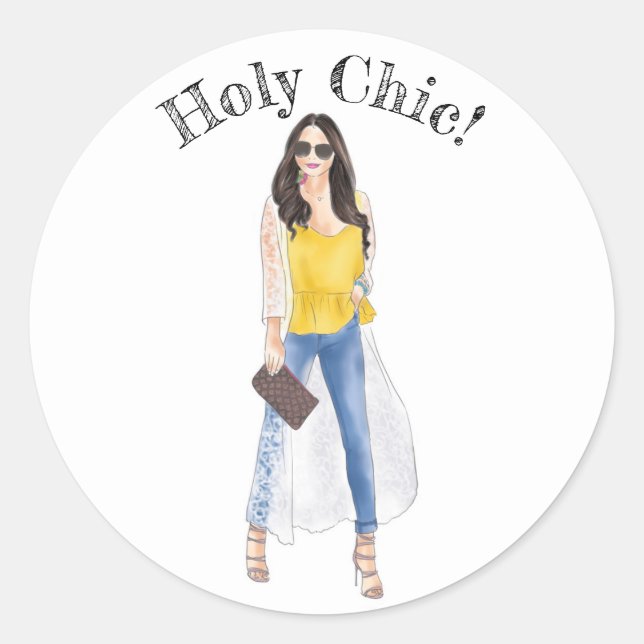 Sleek "Holy Chic" Fashion Model Classic Round Sticker (Front)