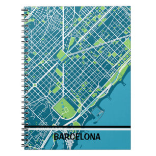 Sleek map of Barcelona - Azul-verde Notebook