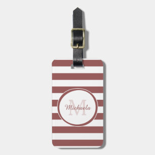 Sleek Marsala Awning Stripes Name and Monogram Luggage Tag