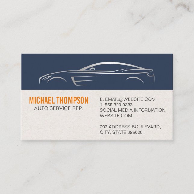 Sleek Metallic Sports Car Illustration Business Card (Front)