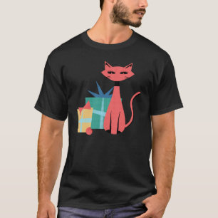 Sleek Mid Century Modern Christmas Cat with Presen T-Shirt