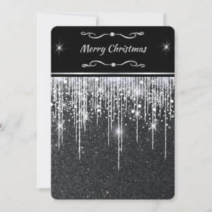 Sleek Minimalist Black Silver Sparkle Christmas Holiday Card