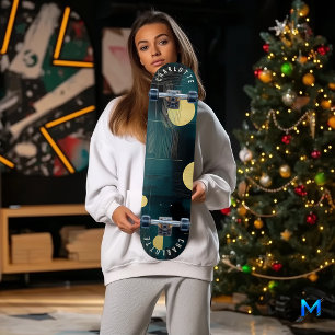 Sleek Minimalist Teal and Gold Skateboard Design