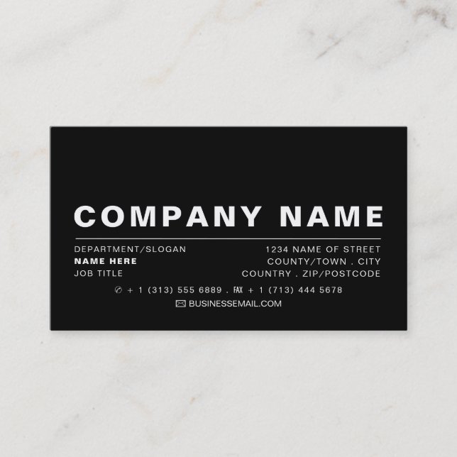 Sleek Modern - Black & White - Business Card (Front)