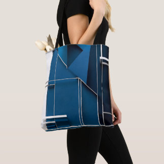 Sleek modern geometric white blue design tote bag