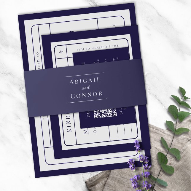 Sleek Modern Lines Navy & Grey Invitation Belly Band (Creator Uploaded)