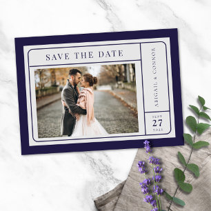 Sleek Modern Lines Navy & Grey Save The Date