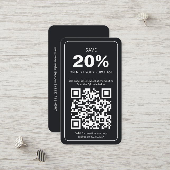 Sleek Modern Minimal Black Loyalty Discount Coupon (Front/Back In Situ)