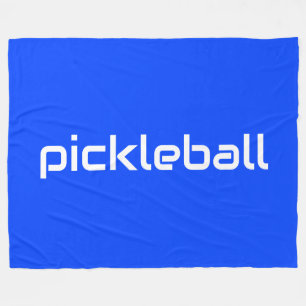 Sleek Modern White PICKLEBALL Text On Bright Blue Fleece Blanket