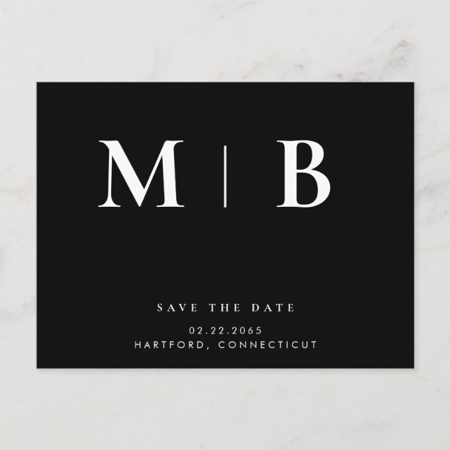 Sleek Monogram Black Wedding Save the Date Announcement Postcard (Front)