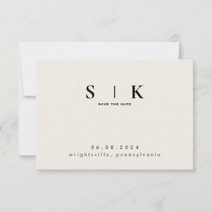Sleek Monogram Cream Wedding QR Code Save the Date