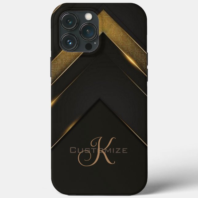 Sleek Monogrammed Black And Gold Chevron  Case-Mate iPhone Case (Back)