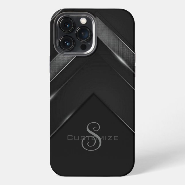 Sleek Monogrammed Black Chevron iPhone Case (Back)