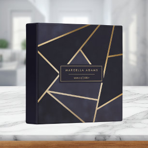 Sleek Navy & Gold Abstract Pattern Binder