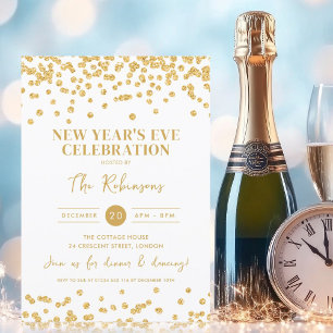 Sleek New Years Eve Party Gold Glitter Confetti Invitation