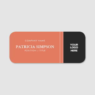 Sleek Orange And Black Combination: Elegant Modern Name Tag
