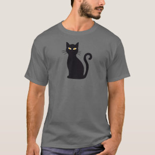 Sleek Orange-Eyed Black Cat Halloween T-Shirt