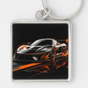 Sleek Orange Sports Car Racing Keychain
