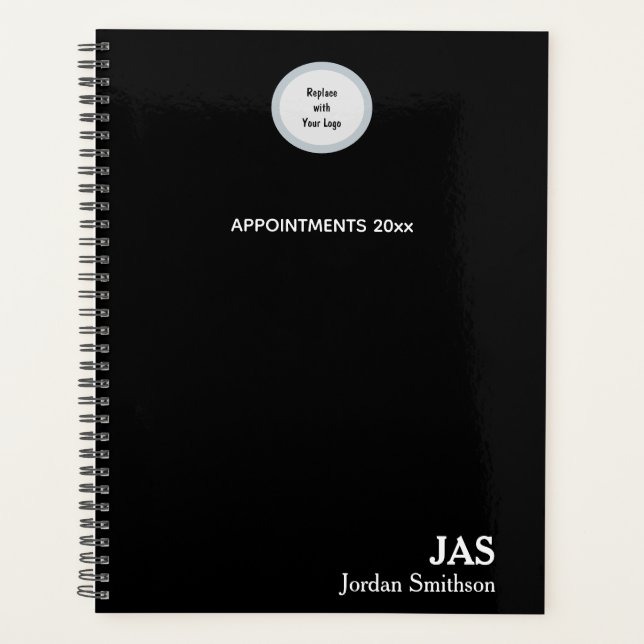 Sleek Personalized Black Appointment Book Planner (Front)