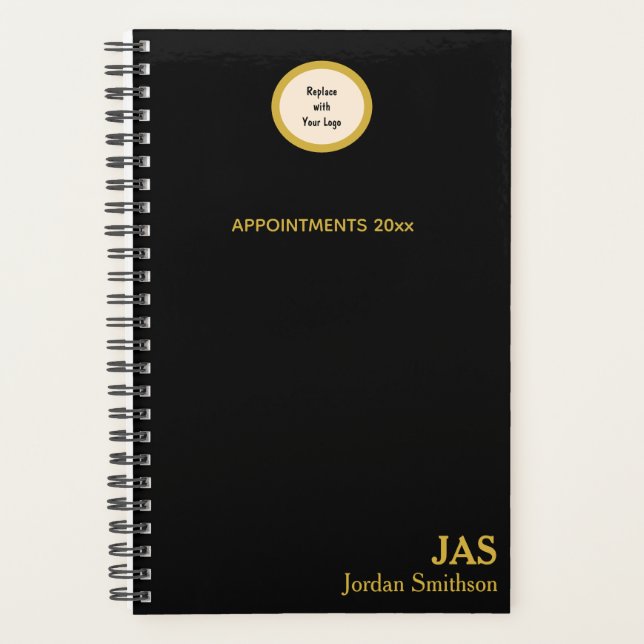 Sleek Personalized Black Gold Appointment Book Planner (Front)