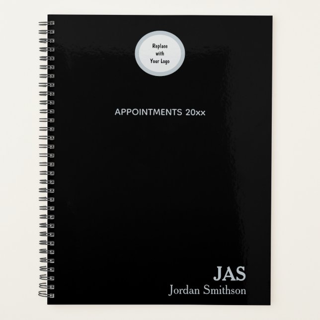 Sleek Personalized Black Silver Appointment Book Planner (Front)
